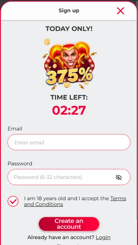 Shiny Joker registration form